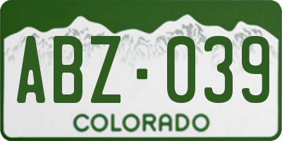 CO license plate ABZ039