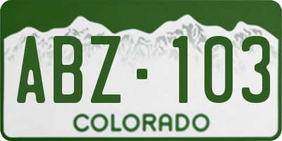 CO license plate ABZ103