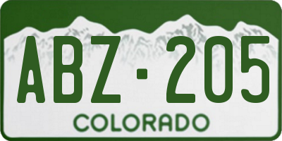 CO license plate ABZ205