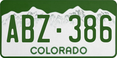 CO license plate ABZ386