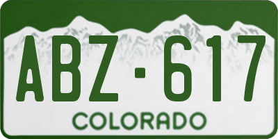 CO license plate ABZ617
