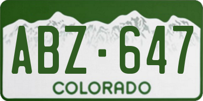 CO license plate ABZ647