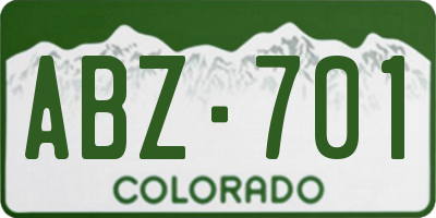 CO license plate ABZ701