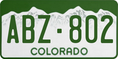 CO license plate ABZ802