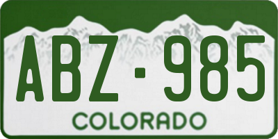 CO license plate ABZ985