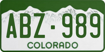 CO license plate ABZ989