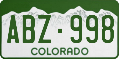 CO license plate ABZ998