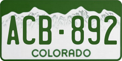 CO license plate ACB892