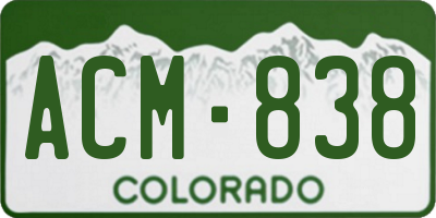 CO license plate ACM838