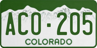 CO license plate ACO205