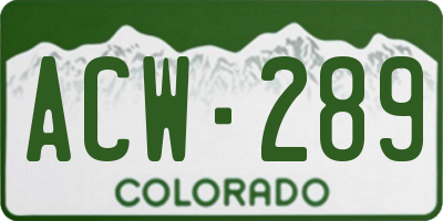 CO license plate ACW289