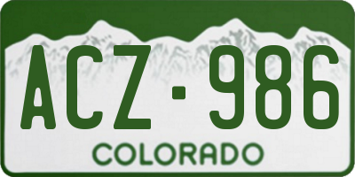 CO license plate ACZ986