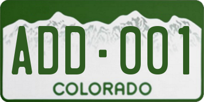 CO license plate ADD001