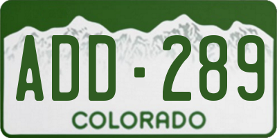 CO license plate ADD289
