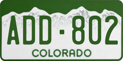 CO license plate ADD802