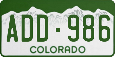 CO license plate ADD986
