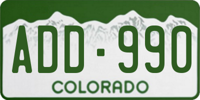 CO license plate ADD990