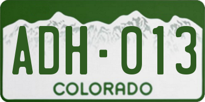 CO license plate ADH013