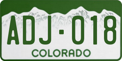 CO license plate ADJ018