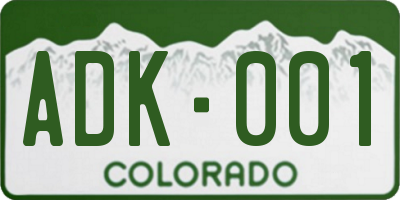 CO license plate ADK001