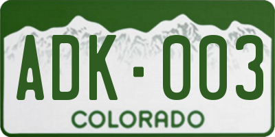 CO license plate ADK003