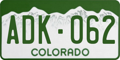 CO license plate ADK062