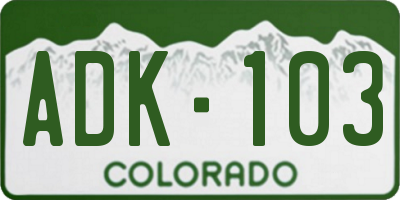 CO license plate ADK103