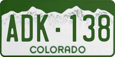 CO license plate ADK138