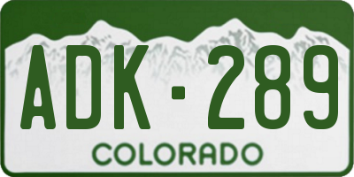 CO license plate ADK289