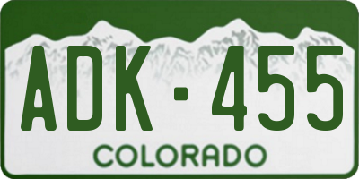 CO license plate ADK455