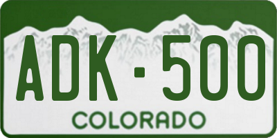 CO license plate ADK500