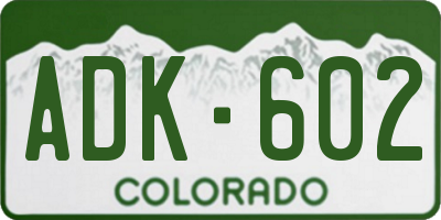 CO license plate ADK602