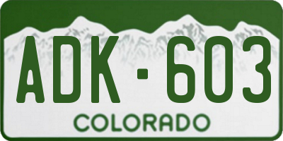 CO license plate ADK603