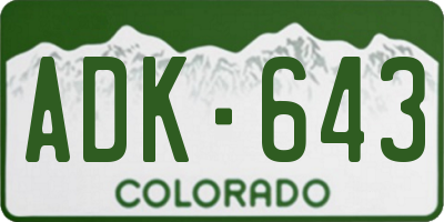 CO license plate ADK643