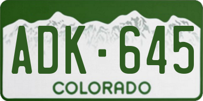 CO license plate ADK645