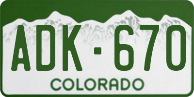 CO license plate ADK670