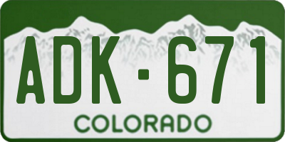 CO license plate ADK671