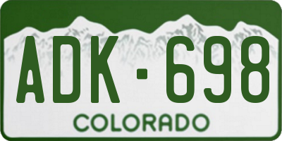CO license plate ADK698