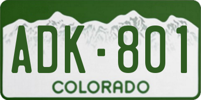 CO license plate ADK801