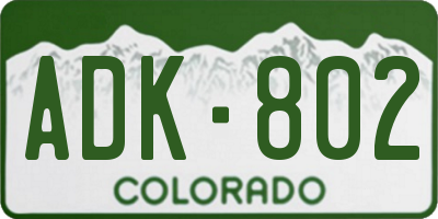 CO license plate ADK802