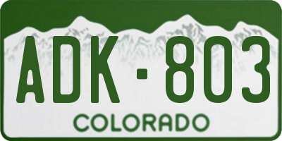 CO license plate ADK803