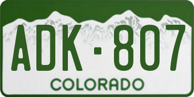 CO license plate ADK807