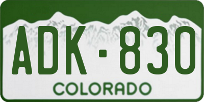 CO license plate ADK830