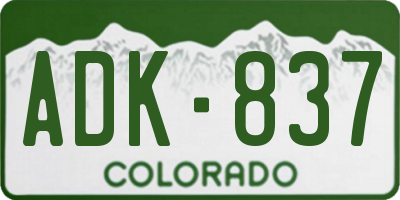 CO license plate ADK837