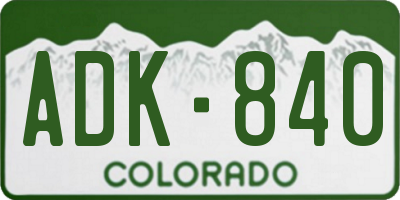 CO license plate ADK840
