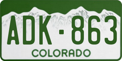 CO license plate ADK863