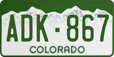 CO license plate ADK867