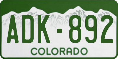 CO license plate ADK892
