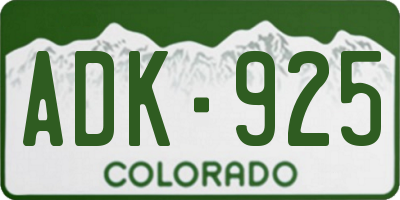 CO license plate ADK925