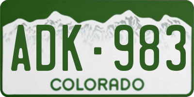 CO license plate ADK983